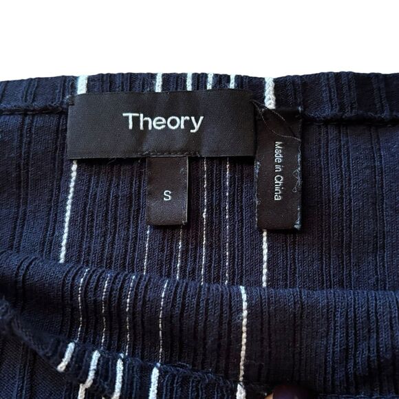 Theory Navy Blue White Stripe Hanskon Prosecco Ribbed Knit Sweater Top Small - Picture 6 of 10